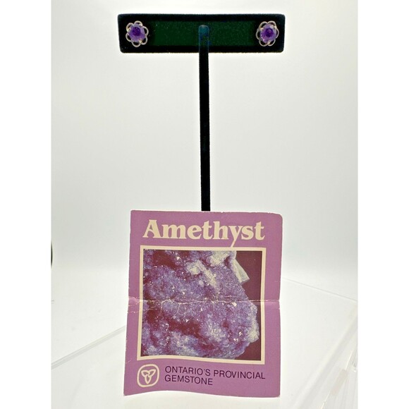Vintage Amethyst Stud Earrings w/ Info Card – Thunder Bay Ontario - Picture 1 of 10